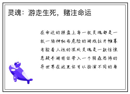 灵魂：游走生死，赌注命运